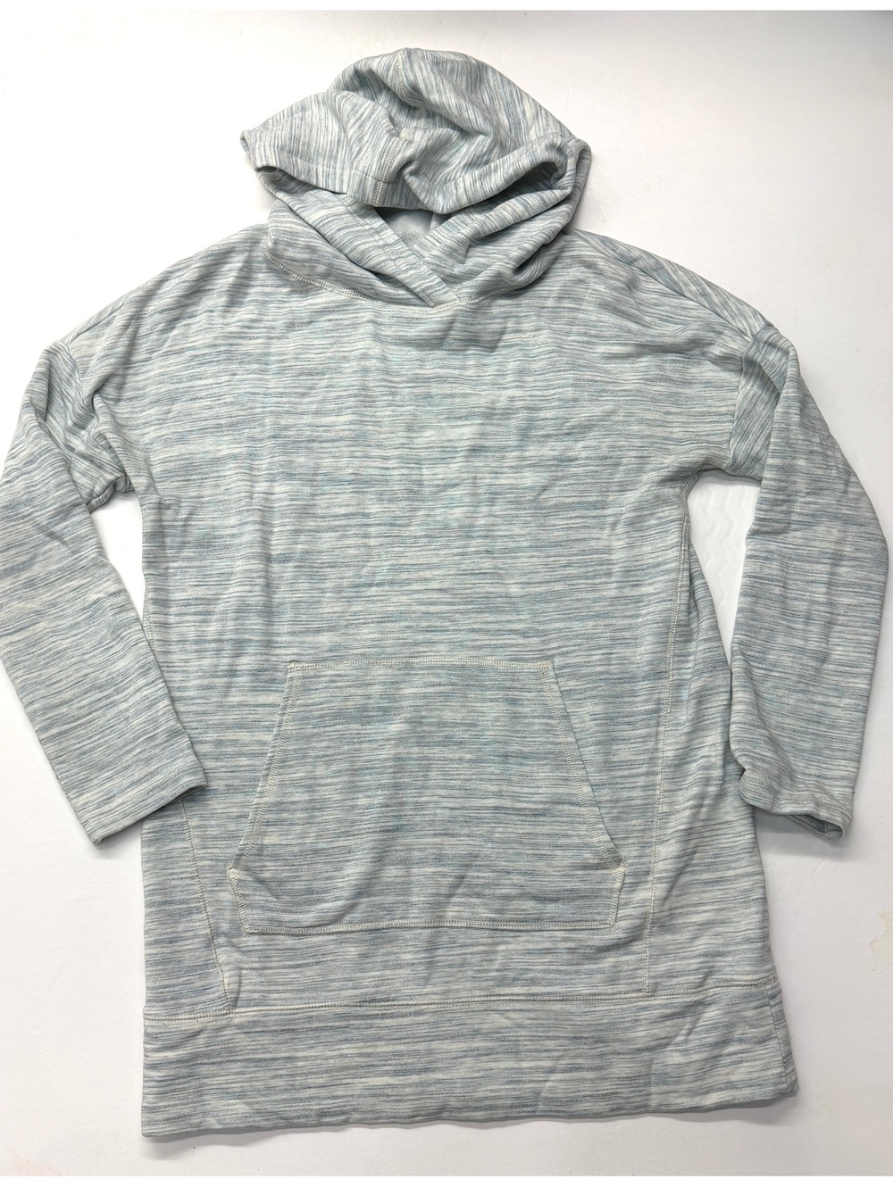 Lou & Grey LOFT Gray Blue Spacedye Striped Hooded Tunic Soft Sweatshirt Medium